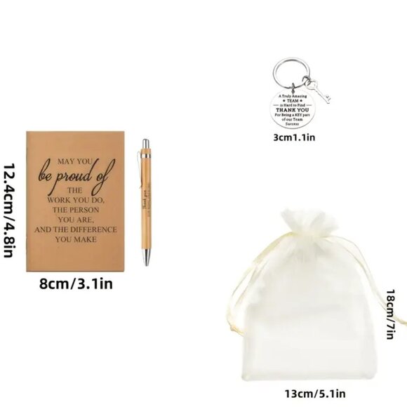 NEW RETIREMENT APPRECIATION TEAM SUCCESS NOTEPAD BAMBOO PEN KEYCHAIN ORGANZA BAG - Picture 7 of 7